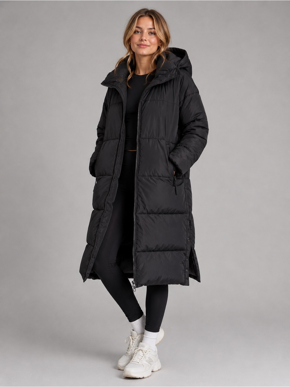 Zara TRF Outerwear Women’s Black Extra Long Puffer Coat with Hood